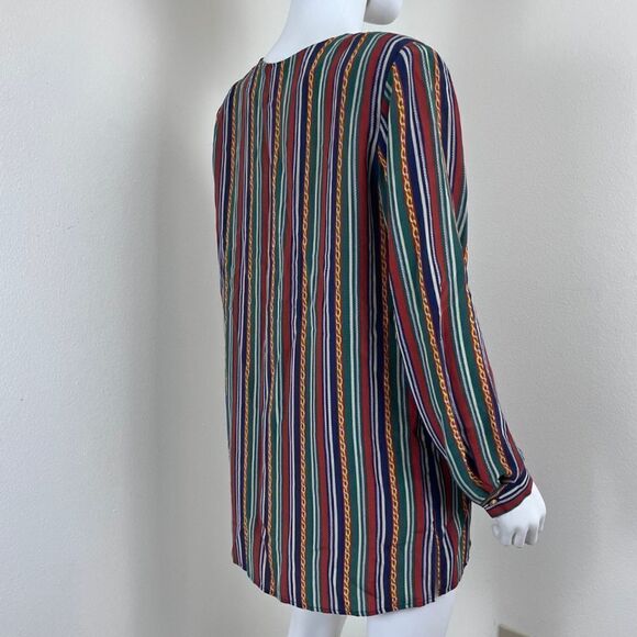 Vintage Vanranda Women Size S Silk Striped Tunic Blouse Button Up Retro Office - Picture 9 of 14
